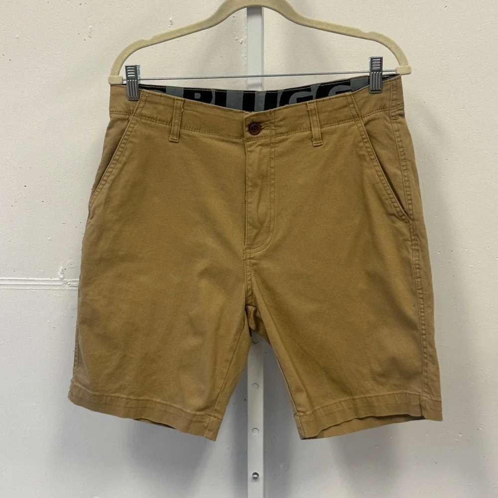 Plugg Men's Khaki Chino Shorts Tan Stretch Flat Front P435801 Size 32